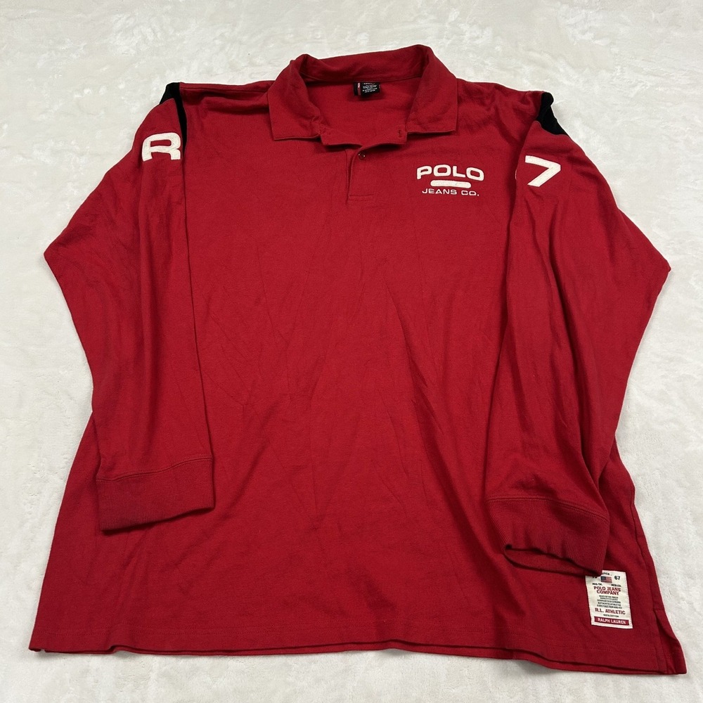Polo Jeans Co Ralph Lauren Long Sleeve Polo Mens XXL Red Graphic RL Athletic